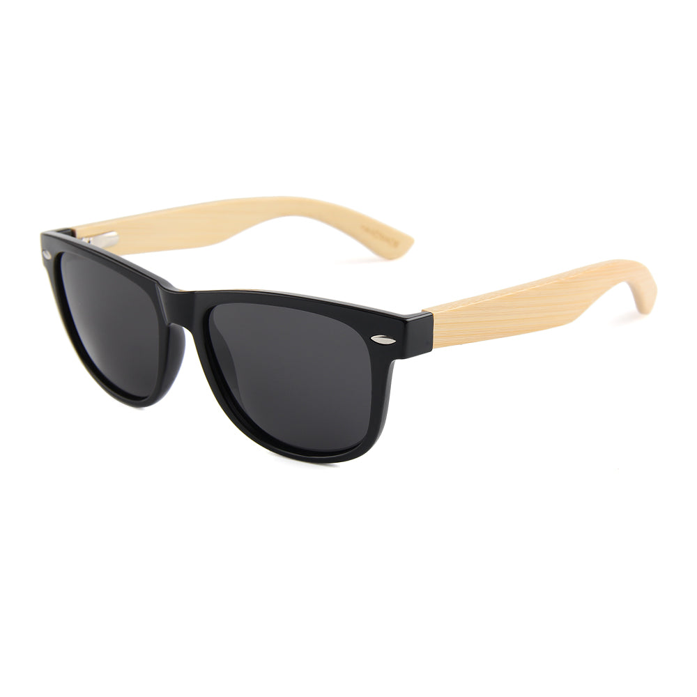 Coniston Smoked Polarized Lens Wayfarer Bamboo Sunglasses