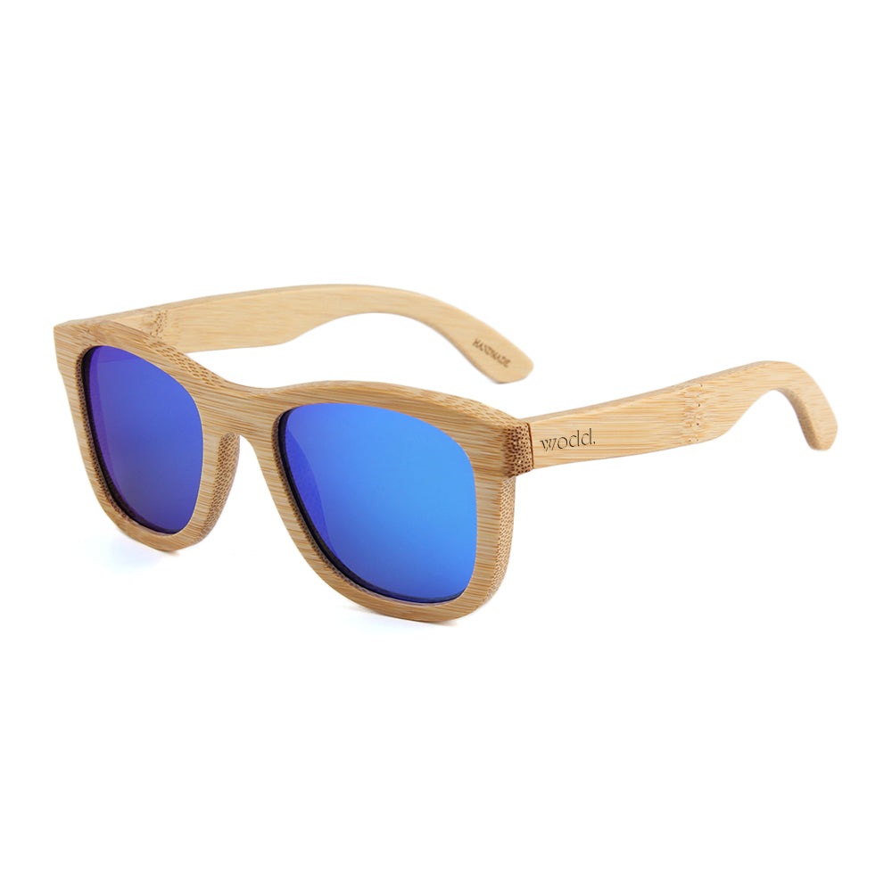 Blaker Full Bamboo Sunglasses Blue Mirror Polarized Lens