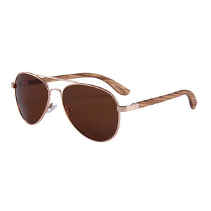 Helston Aviator Wooden Sunglasses Brown Polarized Lens