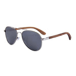 Helston Aviator Wooden Sunglasses Silver Mirror Polarized Lens
