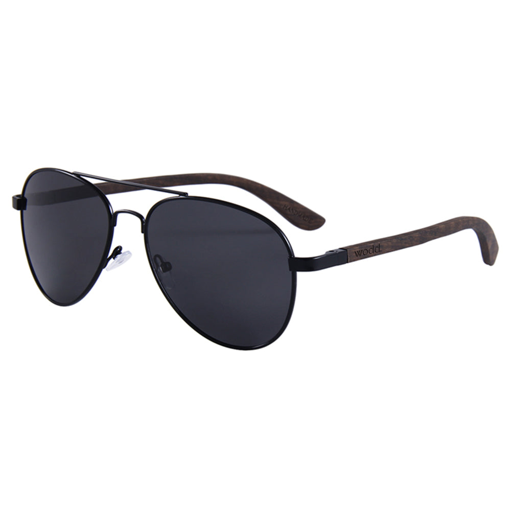 Helston Aviator Wooden Sunglasses Smoked Polarized Lens