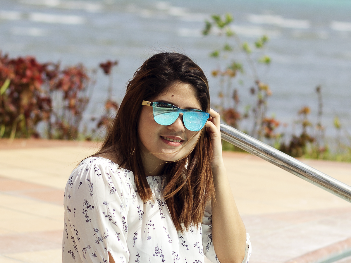 amaha ice blue lens bamboo sunglasses lifestyle photo