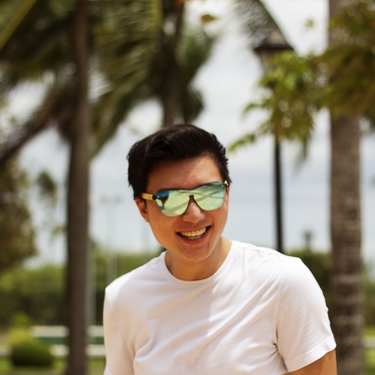 amaha ice blue lens bamboo sunglasses lifestyle photo men