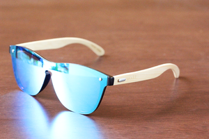 amaha ice blue lens bamboo sunglasses