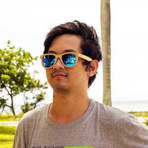 blaker blue mirror lens bamboo sunglasses lifestyle photo men
