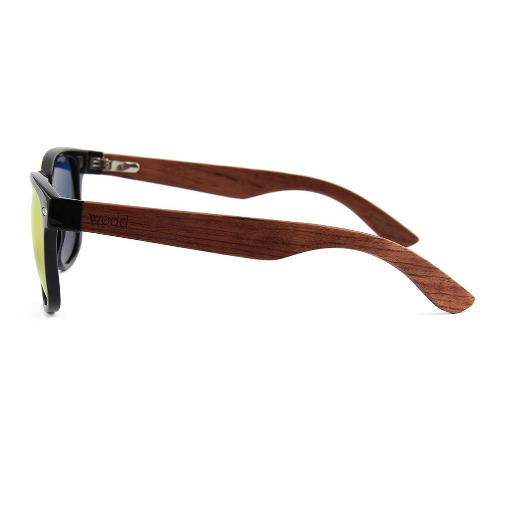 Wayfarer Wooden Sunglasses Red Mirror Polarized Lens UV400 Spring Hinges