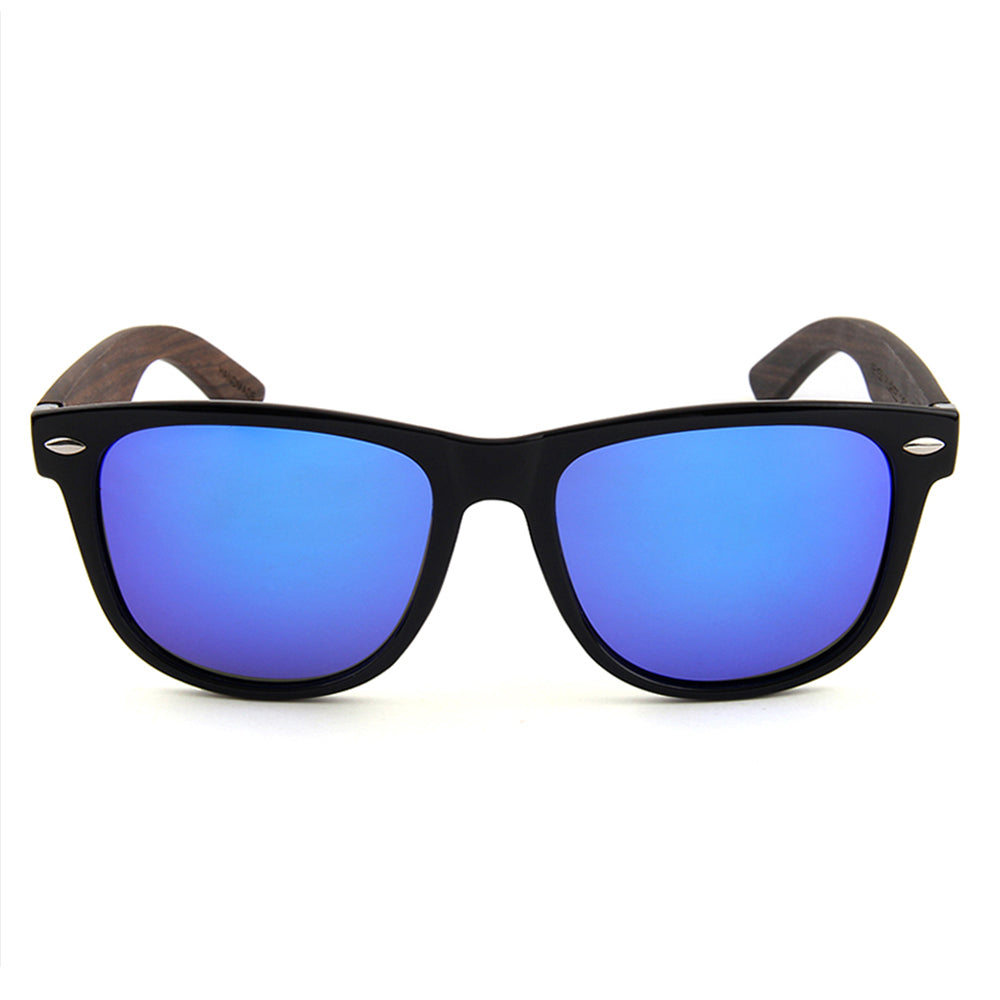 Wayfarer Wooden Sunglasses Blue Mirror Polarized Lens UV400