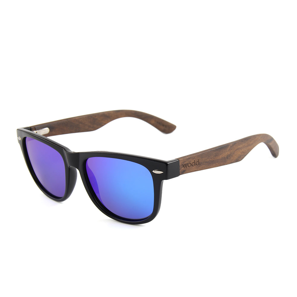 Brimfield Wayfarer Wooden Sunglasses Blue Mirror Polarized Lens
