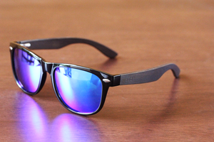 brimfield blue mirror polarized lens wooden sunglasses