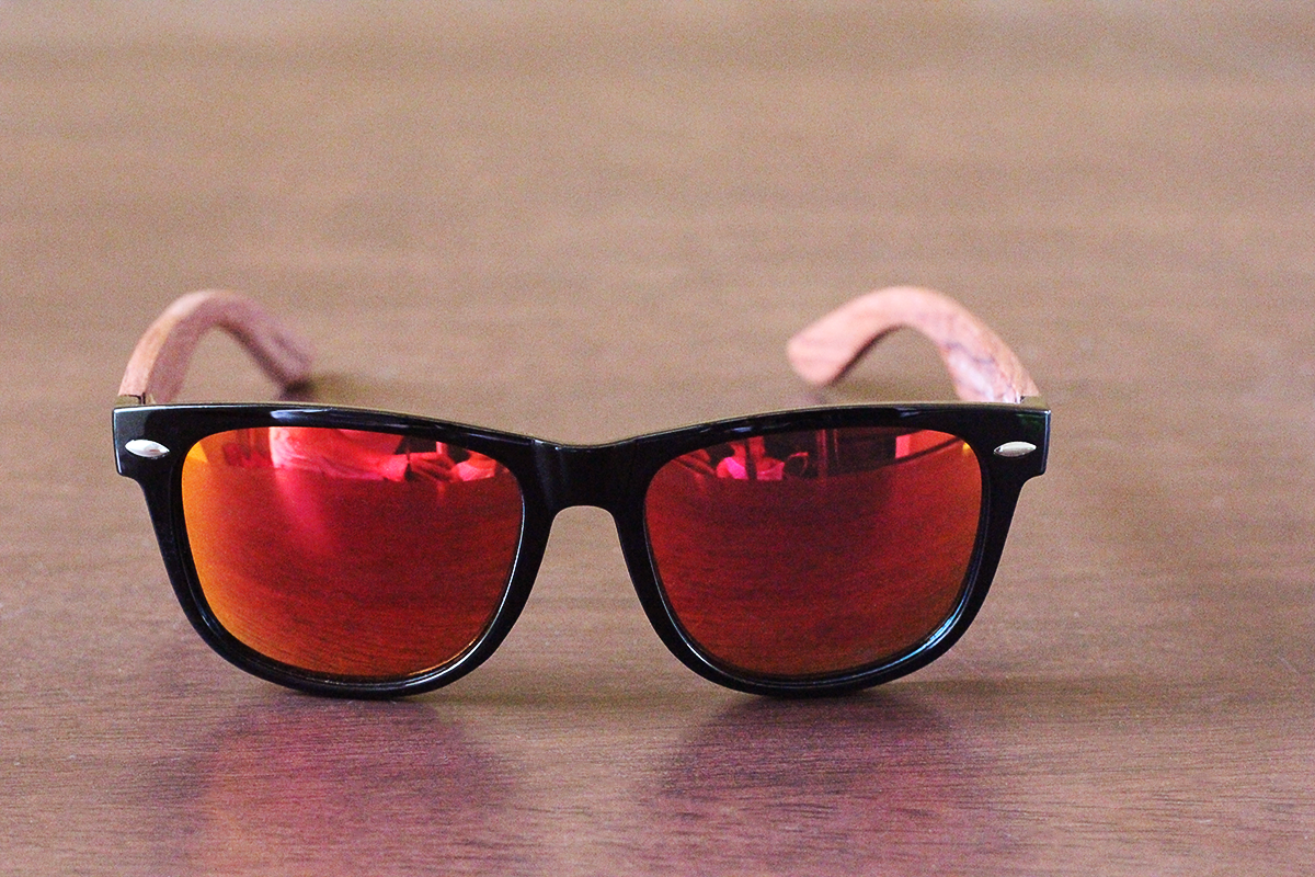 brimfield red mirror polarized lens wooden sunglasses