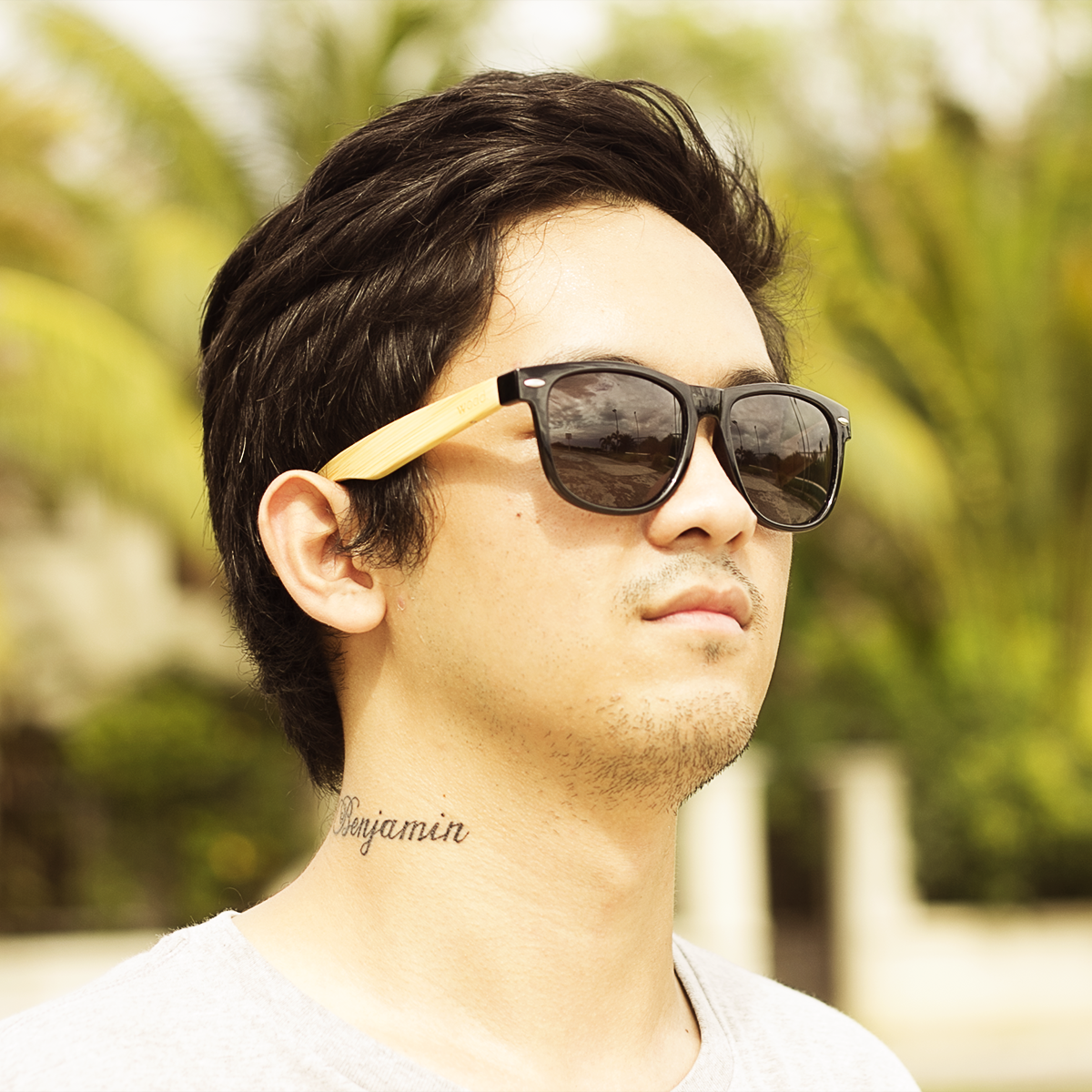 coniston smoked polarized lens bamboo sunglasses lifestyle photo for men