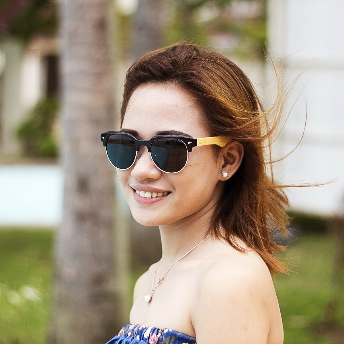 dellen lifestyle photo for women bamboo sunglasses clubmaster