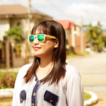 eastcliff green mirror polarized full bamboo sunglass lifestyle for women