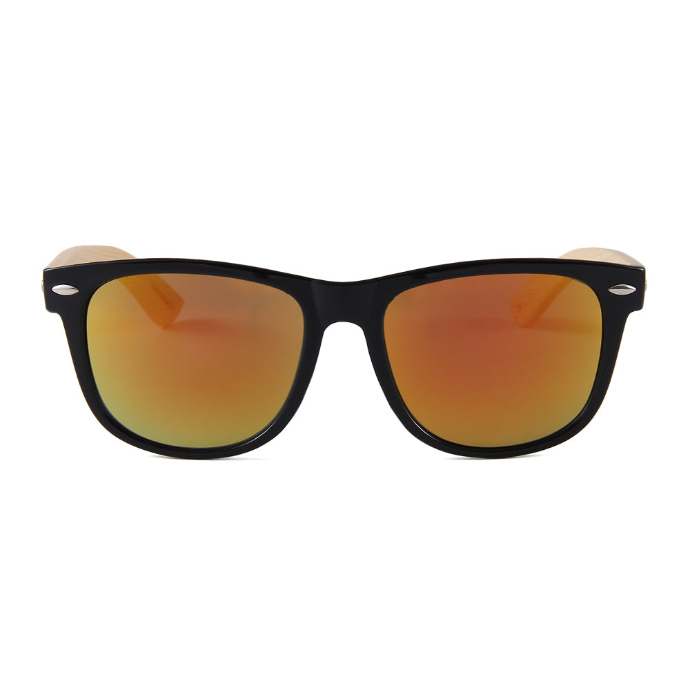 Falman Wayfarer Bamboo Sunglasses Red Mirror Lens UV400